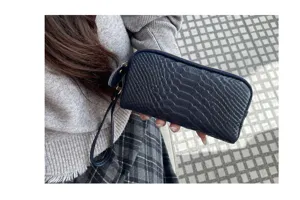 Echtes Leder Damen Clutch Brieftasche dunkelblau Handschlaufe grosse Kapazitaet elegant