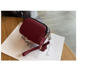 Women's mini genuine leather coin purse double zipper wristlet wallet daily clutch bag