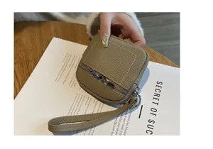 Echtes leder mini geldbörse damen kompakte reissverschluss tasche für lippenstift detail ansicht