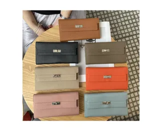 Cowhide leather long wallet for women multi-function clutch purse phone bag stylish display