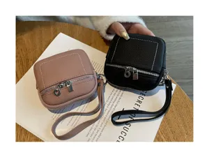 Kleine Leder-Geldbörse für Damen, süße Reißverschluss-Brieftasche mit Handschlaufe.