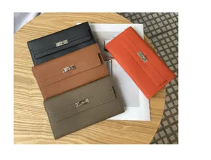 Genuine leather long wallet clutch for women with classic turn lock closure design multi colors