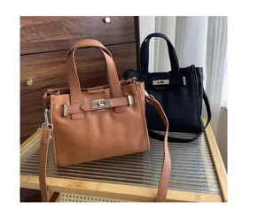 Sac cabas fourre-tout en cuir véritable pour femme, élégant sac bandoulière style Kelly.