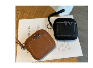 Echtes Leder Mini Münzgeldbörse, tragbare Lippenstift und Kopfhörer Tasche mit Handschlaufe.
