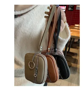 Echtes Leder Mini Münzgeldbörse für Damen, kompakte Lippenstift Kopfhörer Schlüsseltasche mit Schlaufe.