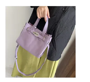 Sac a main en cuir violet style Kelly avec poignee et bandouliere pour femmes