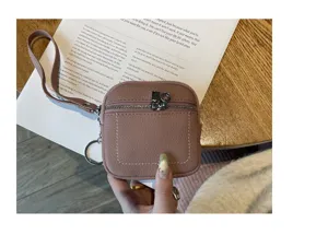 Echtes Leder Mini Münzgeldbörse mit Handschlaufe Schlüsselring, kompakte Lippenstift Tasche.