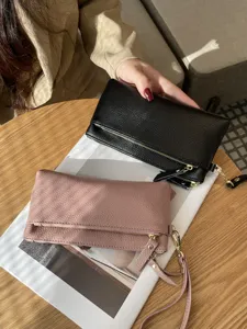 Women leather clutch bag double zipper wallet portable mobile phone pouch casual wrist bag