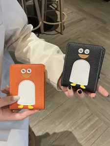 Süßes leder pinguin kartenetui ultra dünne mini geldbörse für frauen minimalistisches design
