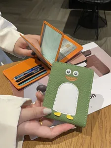 Damen echtes Leder Führerscheinhülle, ultraschlanke süße Pinguin Kartenbrieftasche.