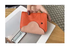 Genuine leather small elephant card holder, lightweight slim cowhide multi-card ID wallet.