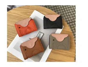 Genuine leather elephant card holder multi-slot mini wallet stylish cute coin purse