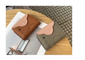 Genuine leather elephant card holder cute multi slot wallet minimalist slim driving license cover