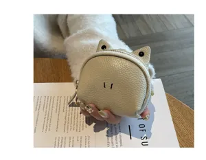 Cute genuine leather coin purse with lovely animal ear design, compact mini portable card holder.