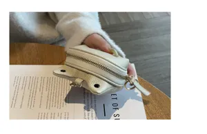 Genuine leather coin purse for women small cute cowhide zipper wallet closeup detail