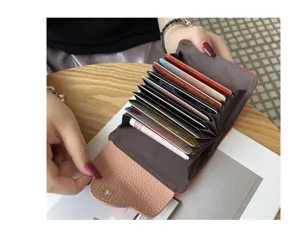 Genuine leather accordion card holder with multi slots, slim design, elegant daily wallet.