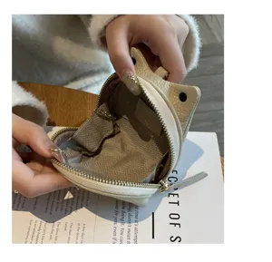 Genuine leather mini coin purse cute cat ear zipper wallet compact portable change pouch