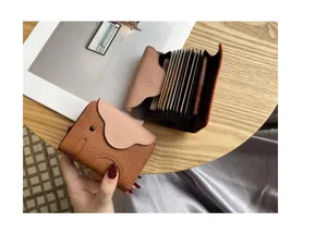 Genuine leather elephant card wallet, thin cowhide multi-card holder and driver license case.