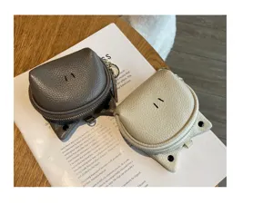 Genuine leather mini coin purse cute cat ear design portable small zipper wallet for women.