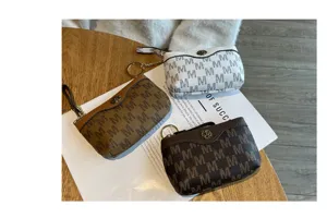 Mini coin purse with M monogram pattern, zipper closure, cute short wallet for women.