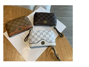 Stylish women mini coin purse with zipper closure and cute monogram design. Compact small wallet.