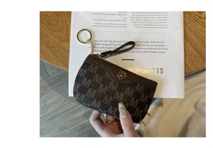 Women mini coin purse cute short zipper wallet brown monogram key ring keychain wristlet