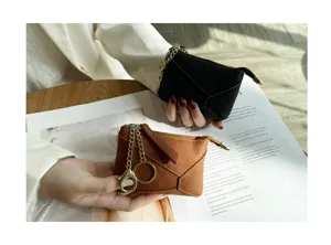 Genuine leather coin purse and key case with chain zipper for women detail view elegant design