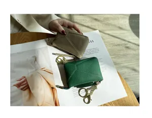 Genuine leather coin purse with zipper and key ring small wallet for women daily use