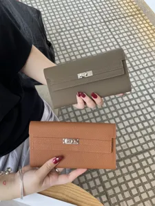 Genuine Leather Long Wallet For Women Metal Lock Clutch Multi Function Phone Bag Retro Casual Purse Handbag