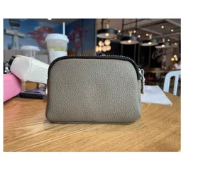 Women mini coin purse genuine leather double zipper small clutch bag daily handheld pouch
