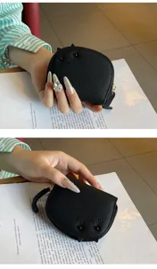 Women black cat coin purse card holder portable mini wallet cute leather zipper case
