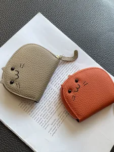 Cute cat design women leather card holder coin purse compact portable multi card slots wallet