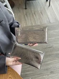 Dames Echt Lederen Lange Portemonnee Koeienhuid Eerste Laag Zilver Portemonnee Minimalistische Mode Kaarthouder Mobiele Telefoon Tas
