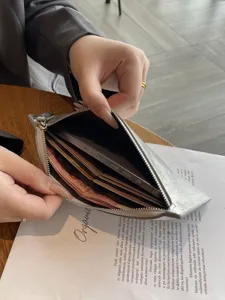 Echt lederen dames lange portemonnee zilver mode rundleer rits clutch telefoontas
