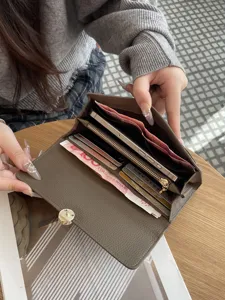 Genuine leather long wallet for women, premium top layer cowhide clutch purse with card slots.