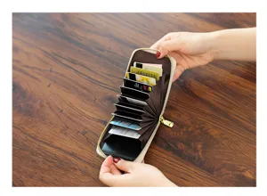 Cartera tarjetero de acordeón para mujer, organizador compacto de tarjetas con cremallera.
