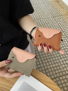 Genuine leather little elephant card holder, thin togo cowhide multi-slot ID wallet for women