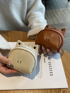Genuine Cowhide Leather Coin Purse Cute Animal Ear Design Mini Portable Zipper Change Purse Small Wallet For Women