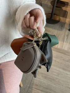 Genuine leather mini coin purse women cute small portable keychain wallet change pouch keychain bag
