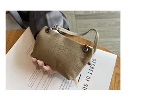 Genuine leather mini coin purse for women, soft cowhide zipper pouch with hand strap.