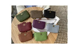 Genuine leather coin purse for women, cute mini zipper card pouch with flower snap.