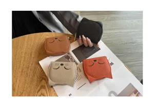 Cute cat ear leather card holder mini wallet with zipper multi-color portable purse