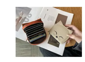 Cute cat ear accordion card holder with zipper closure, multi slots, compact and stylish.