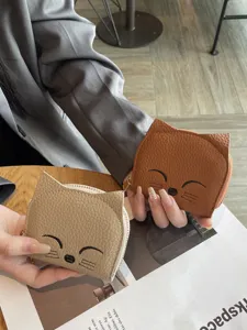Cute cat ear leather card holder mini coin purse slim multi-slot wallet for women chic