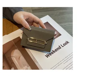 Luxury genuine leather card holder for women, elegant fashion wallet with metal lock clasp.