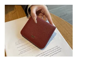 Genuine leather women short wallet stylish mini card holder designer red purse chic new