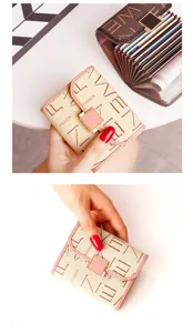 Small accordion card holder for women, slim minimalist multi-slot wallet with snap closure