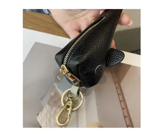 Pochette à clés en cuir véritable noir forme de poisson mignon porte-clés animal chic