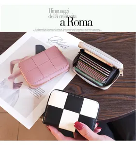 Porte-cartes mini compact avec plusieurs fentes, élégant porte-monnaie zippé pour femmes.