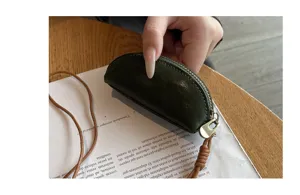 Mini genuine leather coin purse women first layer cowhide half moon zip card key holder bag